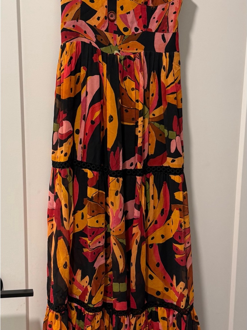 FARM Rio Black Maxi Dress with Pink, Orange & Yellow Floral Print - Picture 4 of 5